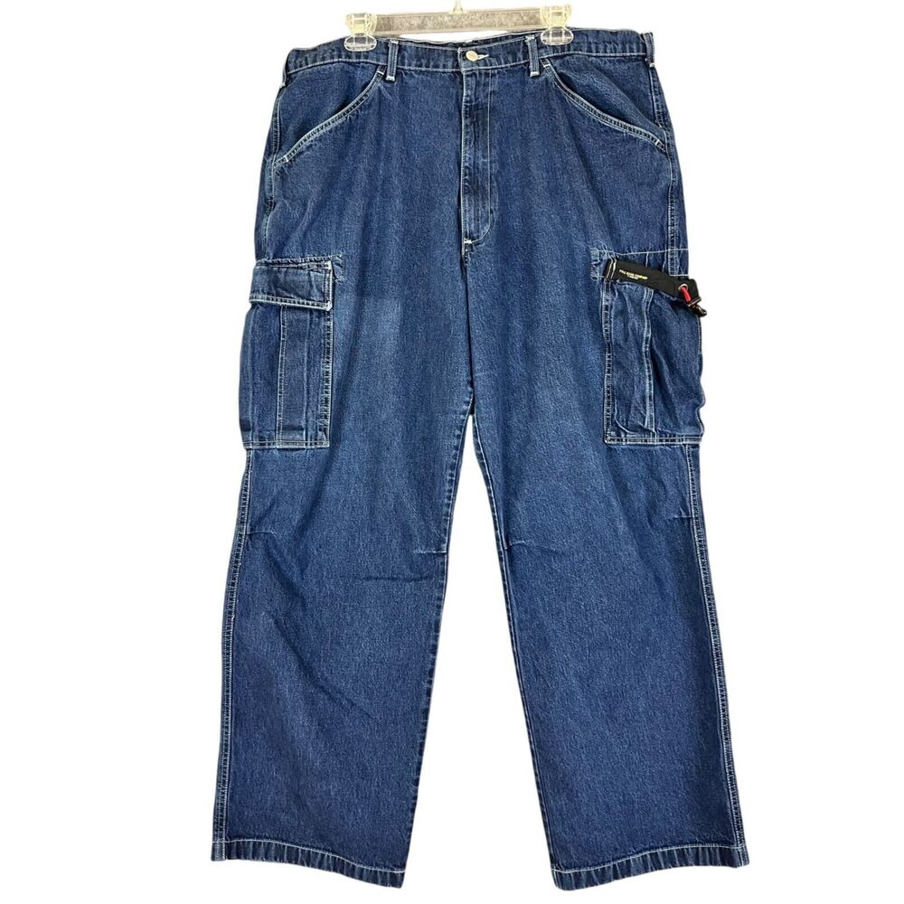 Vtg Ralph Lauren Polo Jeans Co BUNGEE Cargo Jeans Mens 40x32 Dark Wash Cut G2222